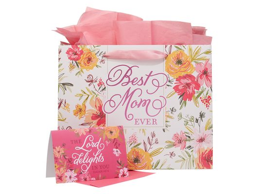 Christian Art Gifts Three Piece Landscape Gift Bag with Card - Best Mom Ever, Large