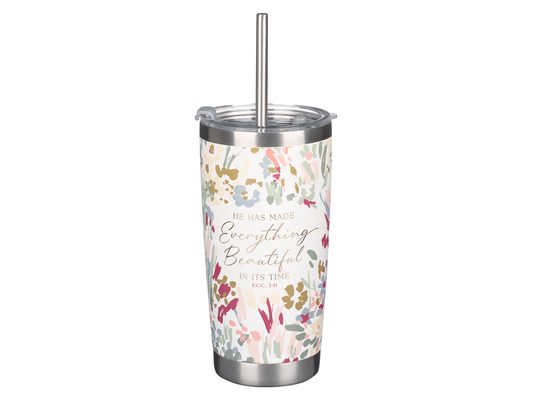 Tumbler W/Straw SS Floral Everything Beautiful Ecc. 3:11