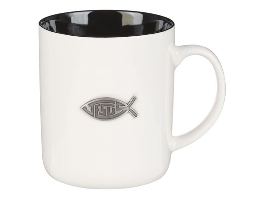 Mug White/Black Jesus Badge Matt. 28:19