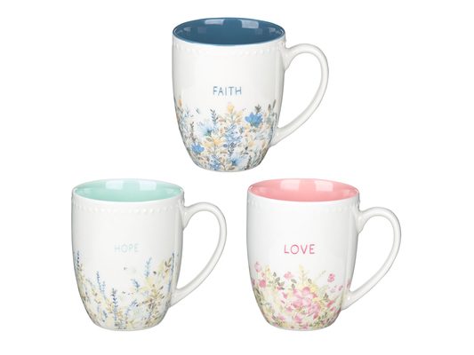 With Love Coffee Tea Mug Set Inspirational Faith Hope Love 3pc, 13oz