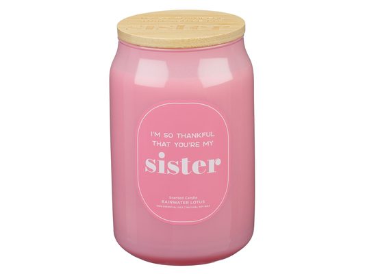 With Love Large Natural Soy Wax Scented Candle W/Essential Oils, Light Pink Glass Jar, Bamboo Lid/Cotton Wick - I'm So Thankful That You're My Sister