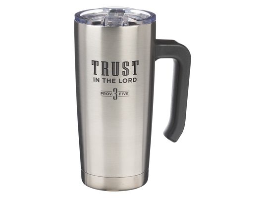 Christian Art Gifts Large Stainless Steel Vacuum Sealed Insulated Travel Mug Tumbler for Men & Women: Trust in the Lord Inspirational Scripture, Retra
