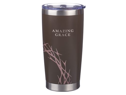 Christian Art Gifts Large Stainless Steel Vacuum Sealed Insulated Travel Mug Tumbler for Women: Amazing Grace Inspirational Theme, Retractable Lid, Ta
