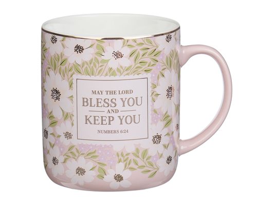 Christian Art Gifts Inspirational Scripture Ceramic Coffee & Tea Mug for Women: Lord Bless You & Keep You Encouraging Bible Verse, Sturdy Handle, Gold
