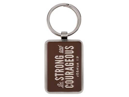 Christian Art Gifts Novelty Inspirational Scripture Split Metal Keychain for Men & Women: Strong and Courageous Encouraging Bible Verse, Stamped, Stur