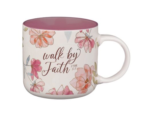 Christian Art Gifts Inspirational Scripture Ceramic Coffee & Tea Mug for Women: Walk by Faith Encouraging Bible Verse, Shiny Foil Accents, Sturdy Hand