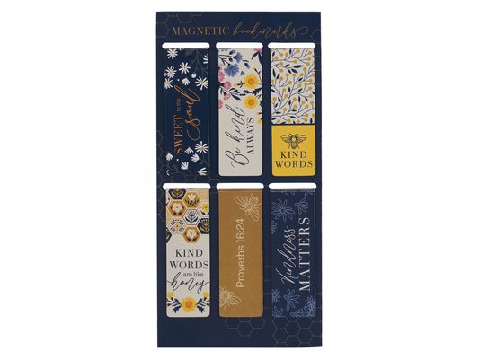 Christian Art Gifts Colorful Inspirational Magnetic Bookmark Set for Women: Kind Words - Inspirational Bible Verses, Navy Blue & Yellow Multicolor Flo
