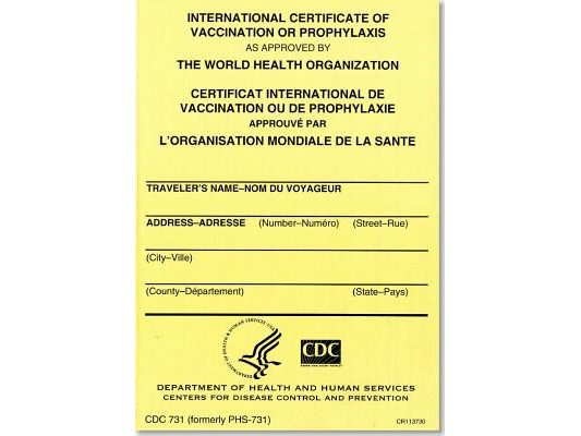 International Certificate of Vaccination Prophyaxis as Approved by the World Health Organization = Certificat International de Vaccination Ou de Proph
