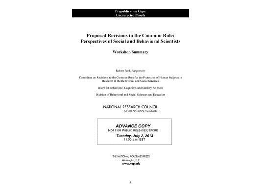 Proposed Revisions to the Common Rule: Perspectives of Social and Behavioral Scientists: Workshop Summary