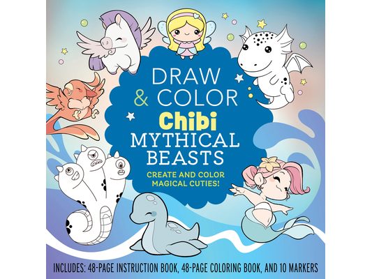 Draw and Color Chibi Mythical Beasts Kit: Create and Color Magical Cuties! Includes: 48-Page Instruction Book, 48-Page Coloring Book, and 10 Markers
