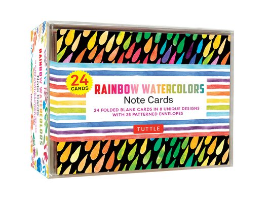 Rainbow Watercolors Note Cards, 24 Blank Cards: 8 Unique Designs with 25 Patterned Envelopes