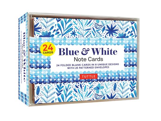 Blue & White Note Cards, 24 Blank Cards: 8 Unique Designs with 25 Patterned Envelopes