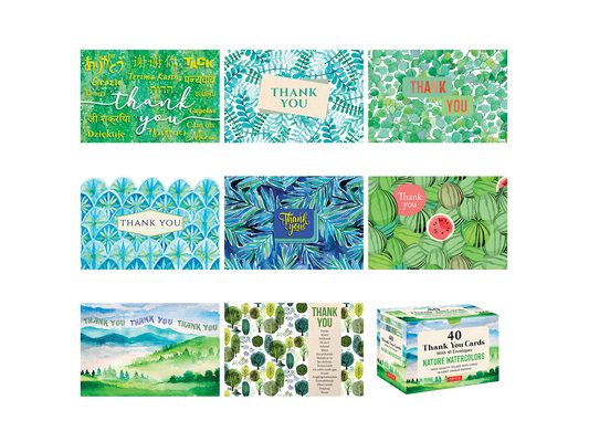 Nature Watercolors, 40 Thank You Cards with Envelopes: (4 1/2 X 3 Inch Blank Cards in 8 Unique Designs)