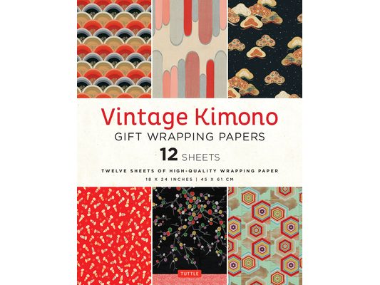 Vintage Kimono Gift Wrapping Papers - 12 Sheets: 6 Illustrations from 1900's Vintage Japanese Kimono Fabrics- 18 X 24 Inch (45 X 61 CM) Wrapping Paper