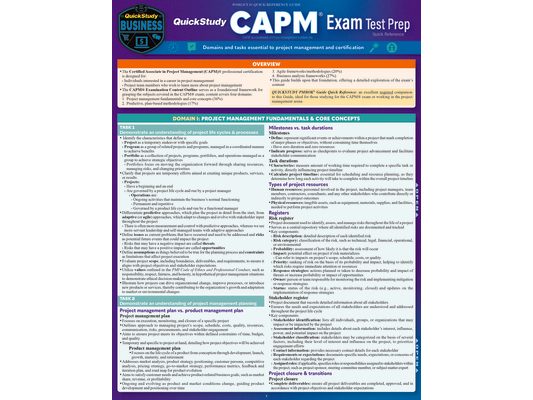 Quickstudy Capm(r) Exam Test Prep: Laminated Reference Guide