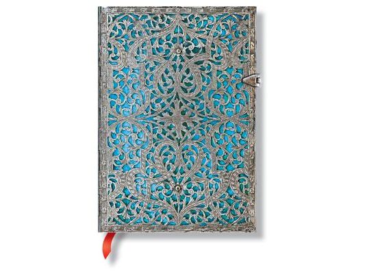 Maya Blue MIDI Lined Hardcover Journal, 240pg, 120gsm by Paperblanks (Silver Filigree Collection)