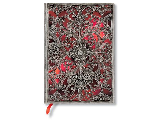 Garnet MIDI Lined Softcover Journal, 176pg, 100gsm by Paperblanks (Silver Filigree Collection)