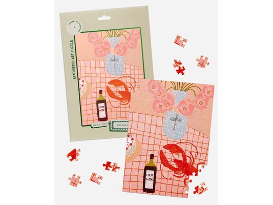 Lobster Lunch Magnetic Puzzle - Artist Designed Fridge Puzzle 100 Piece Fridge Puzzle