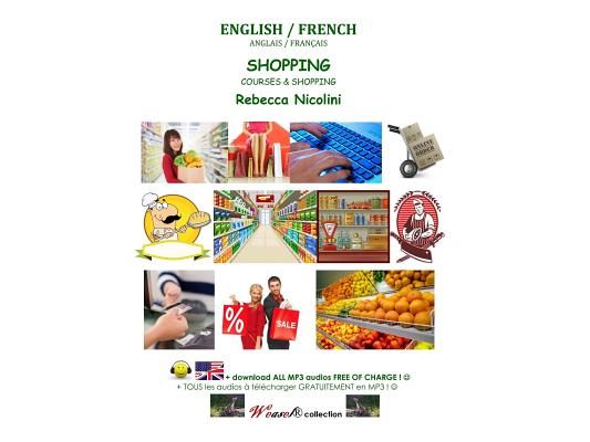 English / French: Shopping: Black & white version