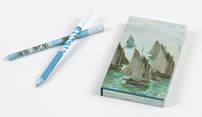 Teneues - 8-Pen Set: Monet Fishing Boats, 8 Ballpoint Pens, Unique Paper Wrapped Barrel, Soft Touch, Sleek Case: Set of 8 Ball Point Pens in a Slim Ca