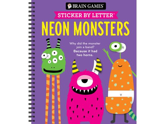 Brain Games - Sticker by Letter: Neon Monsters + Jokes (20 Images to Sticker)