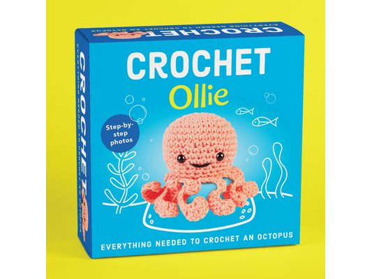 Pil Crochet Kit for Beginners - Ollie the Octopus Amigurumi - Yarn, Hook, Safety Eyes, Stuffing & Illustrated Booklet Make a Stuffed Octopus Craft Gif