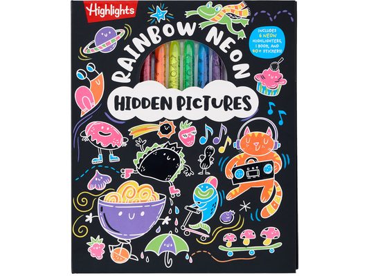 Rainbow Neon Hidden Pictures: Rainbow Activity Book with Neon Markers and Over 40 Stickers, Fun Sticker Puzzle Book for Creative Kids Ages 6-12