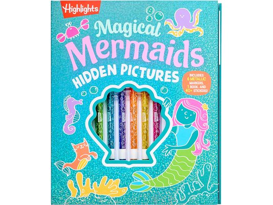 Magical Mermaids Hidden Pictures: Kids Mermaid Coloring Book with Markers Featuring Over 40 Ready-To-Color Stickers, Hidden Pictures Scenes with Under