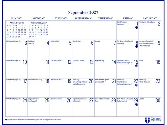 2027 Parish Wall Calendar: September 2026 to December 2027
