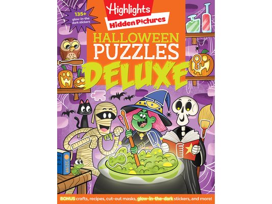 Halloween Puzzles Deluxe: Jumbo Halloween Gift for Kids with Seek and Find Puzzles, Over 600 Hidden Objects, 135 Glow-In-The-Dark Stickers, Recipes an