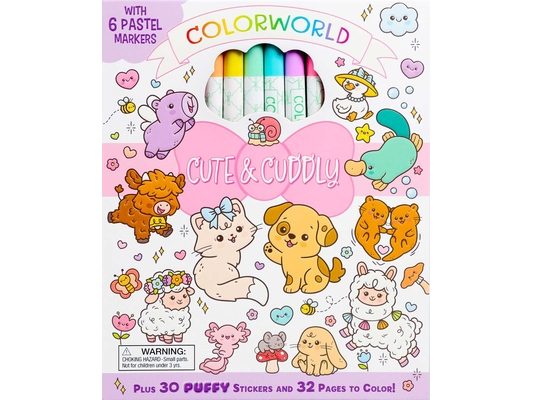 Colorworld: Cute & Cuddly: With 6 Pastel Markers, Plus 30 Puffy Stickers and 32 Pages to Color!