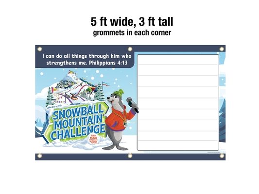 Vbs 2026 Snowball Mountain Challenge Outdoor Banner: Find Your Strength in God