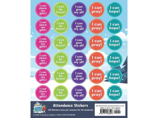 Vbs 2026 Snowball Mountain Challenge Attendance Stickers (Pkg of 24): Find Your Strength in God