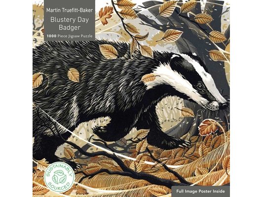 Adult Sustainable Jigsaw Puzzle Martin Truefitt-Baker: Blustery Day Badger: 1000-Pieces. Ethical, Sustainable, Earth-Friendly