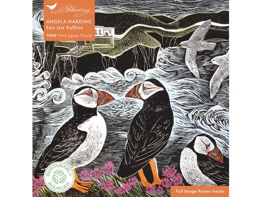 Adult Sustainable Jigsaw Puzzle Angela Harding: Fair Isle Puffins: 1000-Pieces. Ethical, Sustainable, Earth-Friendly