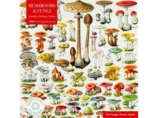 Adult Sustainable Jigsaw Puzzle Mushrooms & Fungi by Adolphe Philippe Millot: 1000-Pieces. Ethical, Sustainable, Earth-Friendly