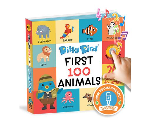 Ditty Bird First 100 Animals Interactive Sound Book for Toddlers 1- 3 Speech Therapy Learning Books for 1 Year Old