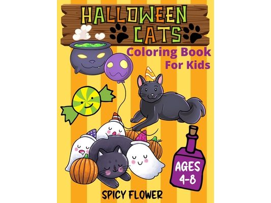 Halloween cute cats coloring book for kids ages 4-8: New easy to color collection of adorable Halloween cats coloring pages along with spooky items fo
