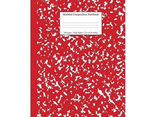 Marbled Composition Notebook: Red Marble Wide Ruled Paper Subject Book