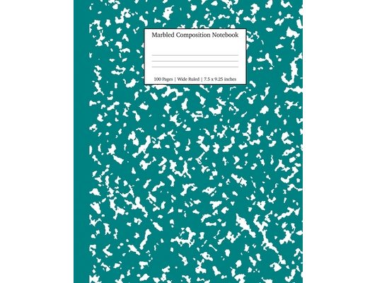 Marbled Composition Notebook: Teal Marble Wide Ruled Paper Subject Book