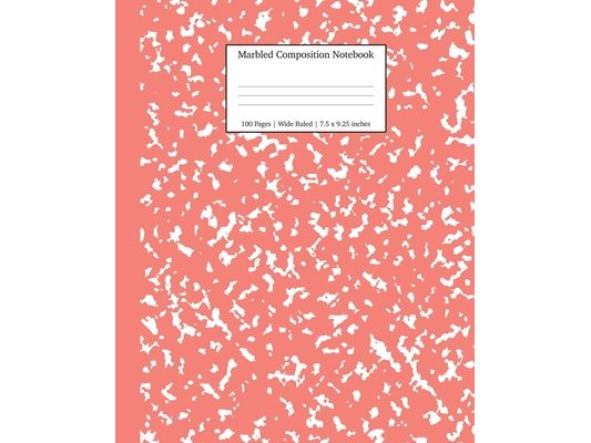Marbled Composition Notebook: Coral Pink Marble Wide Ruled Paper Subject Book