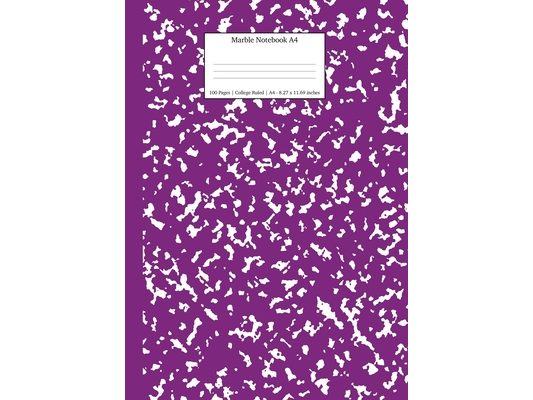 Marble Notebook A4: Purple Marble College Ruled Journal
