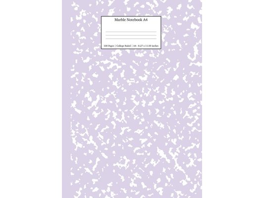 Marble Notebook A4: Lilac Purple College Ruled Journal