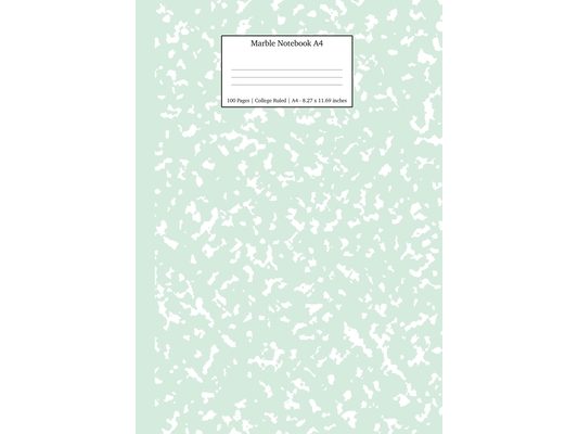 Marble Notebook A4: Mint Green College Ruled Journal
