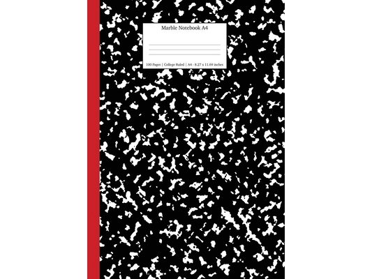 Marble Notebook A4: Black and Red Spine College Ruled Journal