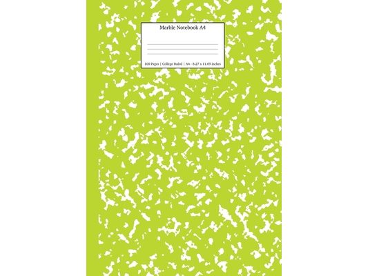 Marble Notebook A4: Green Marble College Ruled Journal