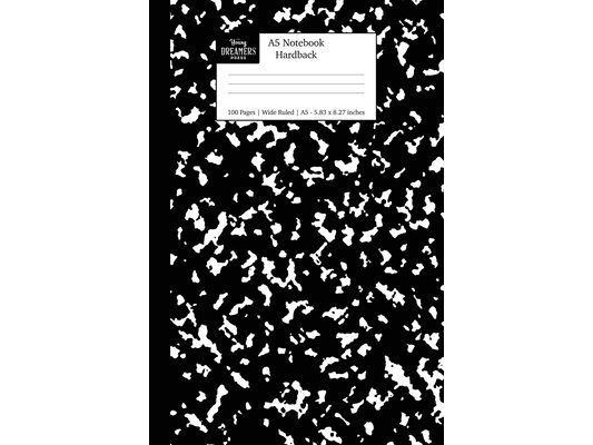 A5 Notebook Hardback: Black Marble Wide Rule Journal