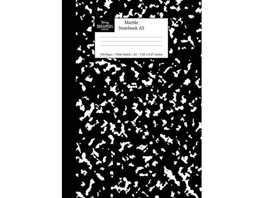 Marble Notebook A5: Black Marble Wide Rule Journal