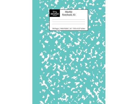Marble Notebook A5: Turquoise Marble Wide Ruled Journal