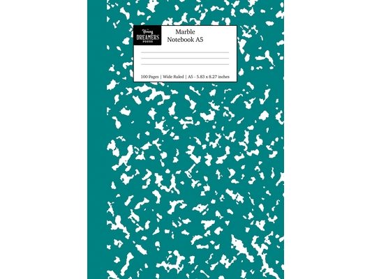 Marble Notebook A5: Teal Green Marble Wide Ruled Journal